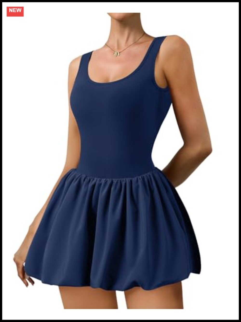 Women's Athletic Tennis Dress with Pockets - Sleeveless Scoop Neck Bubble Hem